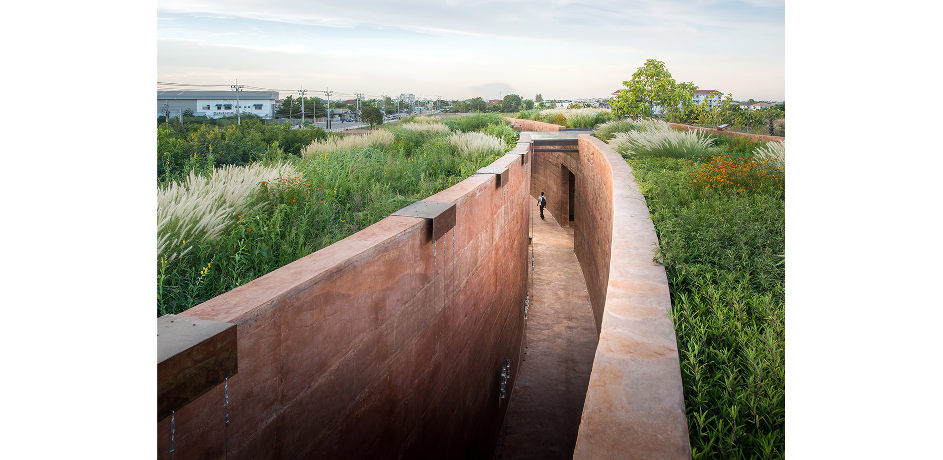 Natural Meadows Atop the Rammed-Earth Exhibition Center