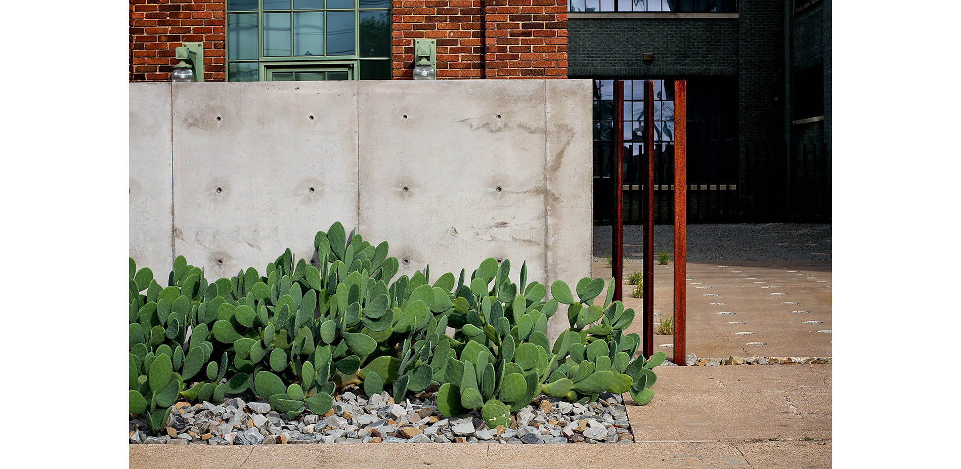 Cactus, Concrete Wall, Stone Rip Rap, and Steel