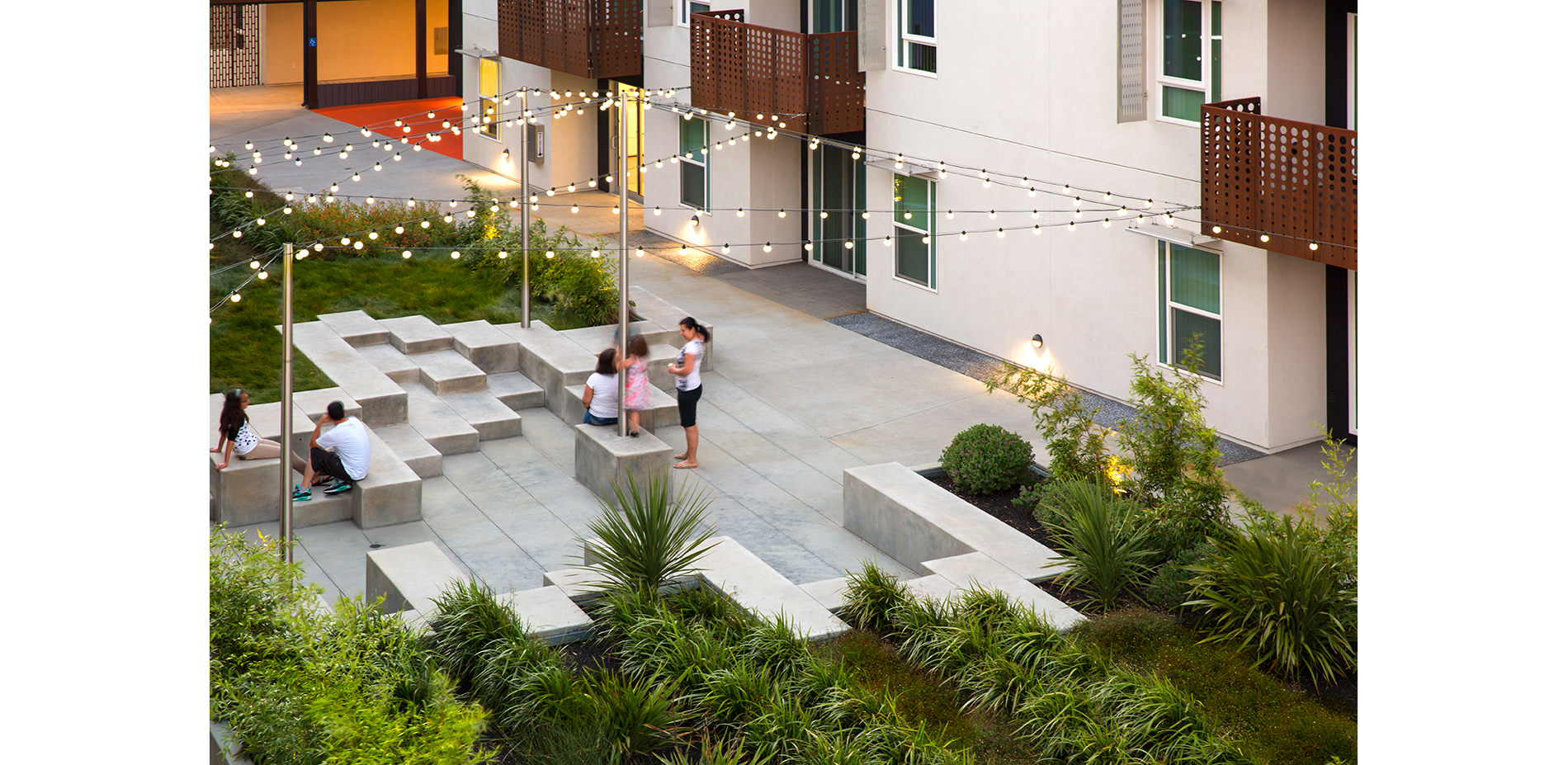 Custom Concrete Benches in the Central Court