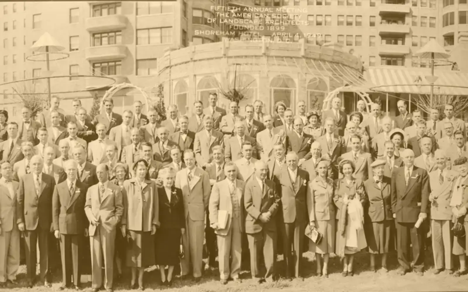 The 50th ASLA Annual Meeting at the Shoreham Hotel, Washington, DC. April 4, 1949. Frederick Law Olmsted, Jr. is featured near bottom-center.