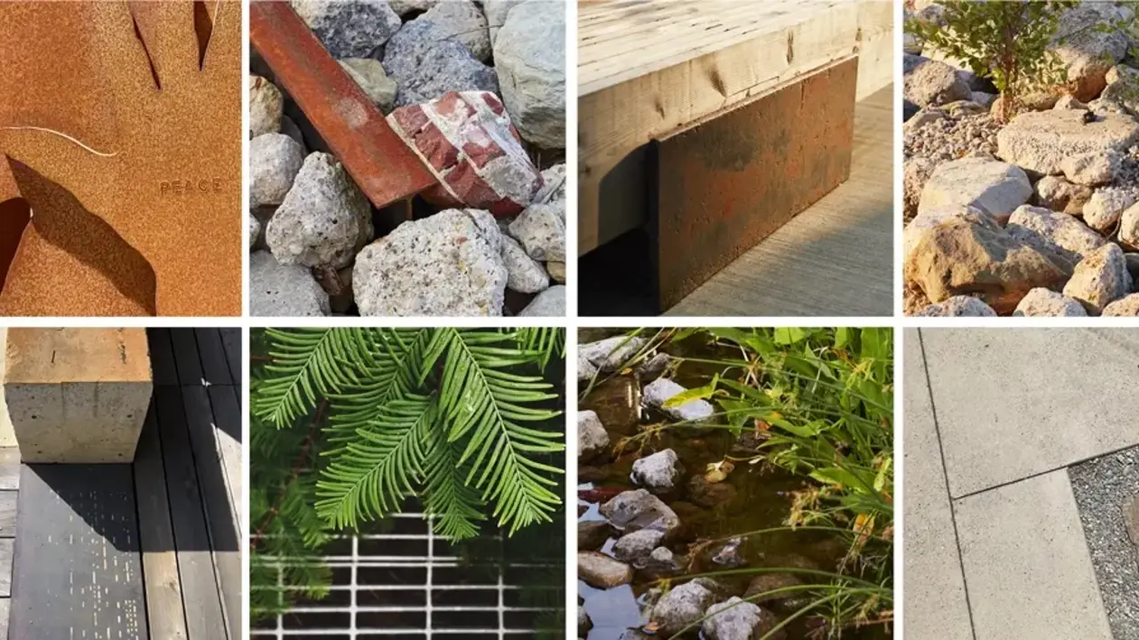 Through salvaging, editing, and restraint, the landscape design integrates custom furniture and features made from post-industrial remnants.