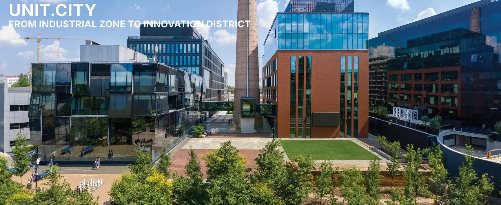 The transformation of an industrial area into an open urban campus integrating education, work, and public life.