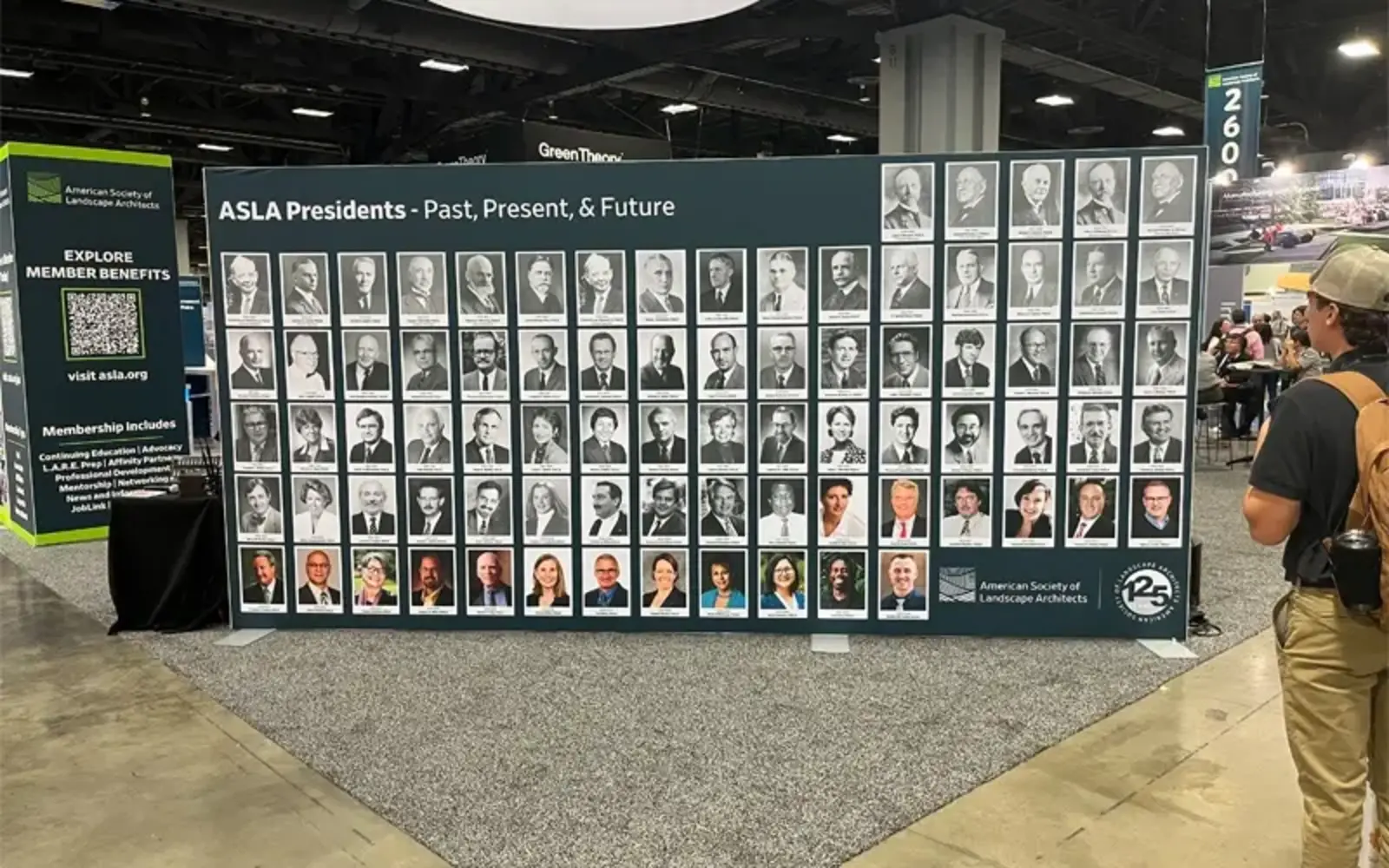 The graphic ASLA Presidents Past, Present, and Future as displayed at the ASLA Pavilion on the EXPO floor. 2024 ASLA Conference on Landscape Architecture, Washington, DC, October 6-9, 2024.