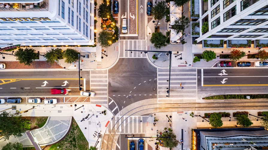 Street intersection aerial view