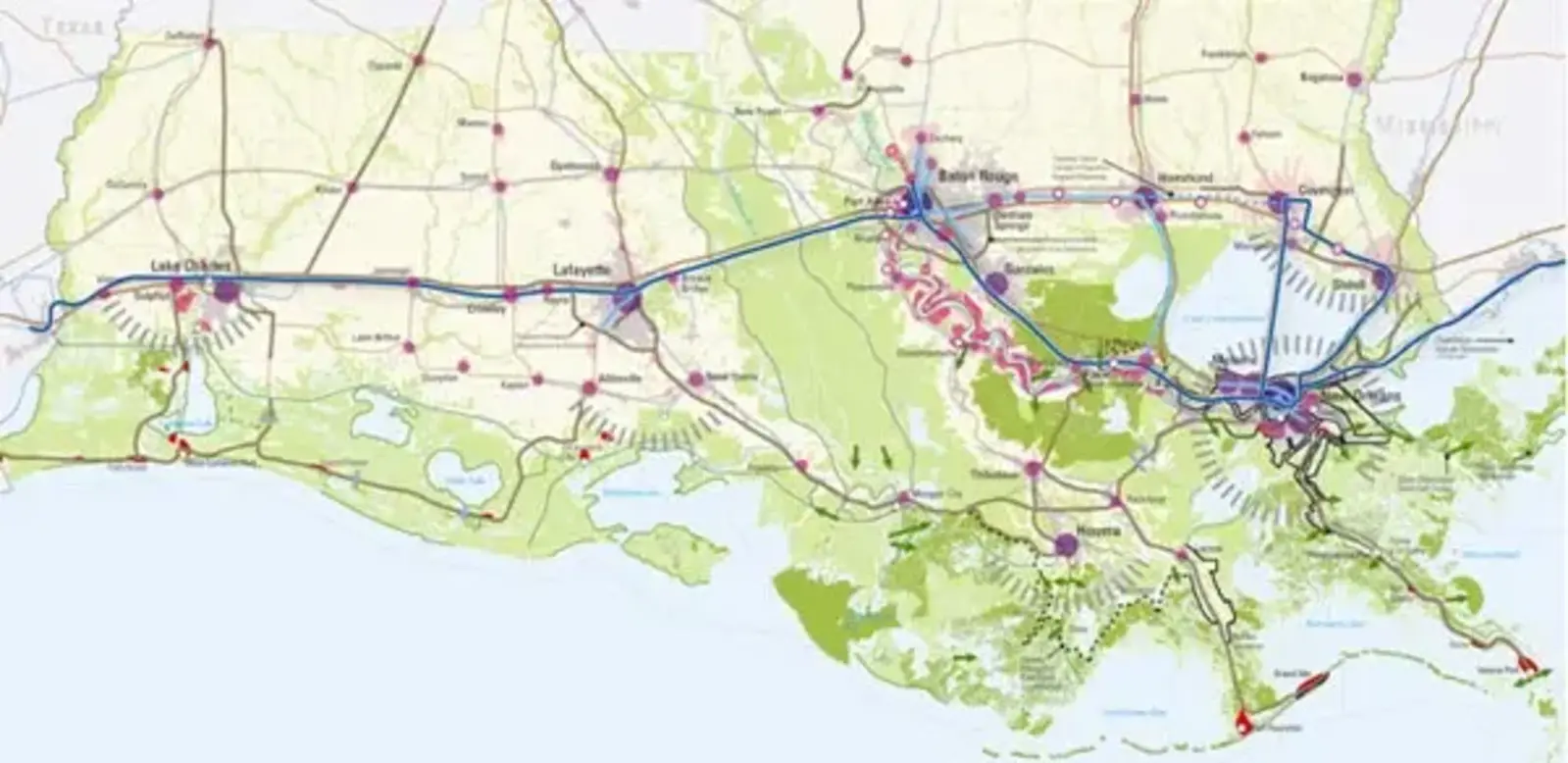 The Louisiana Speaks Regional Plan, a rare example of cross-jurisdictional planning. Credit: Calthorpe and Associates