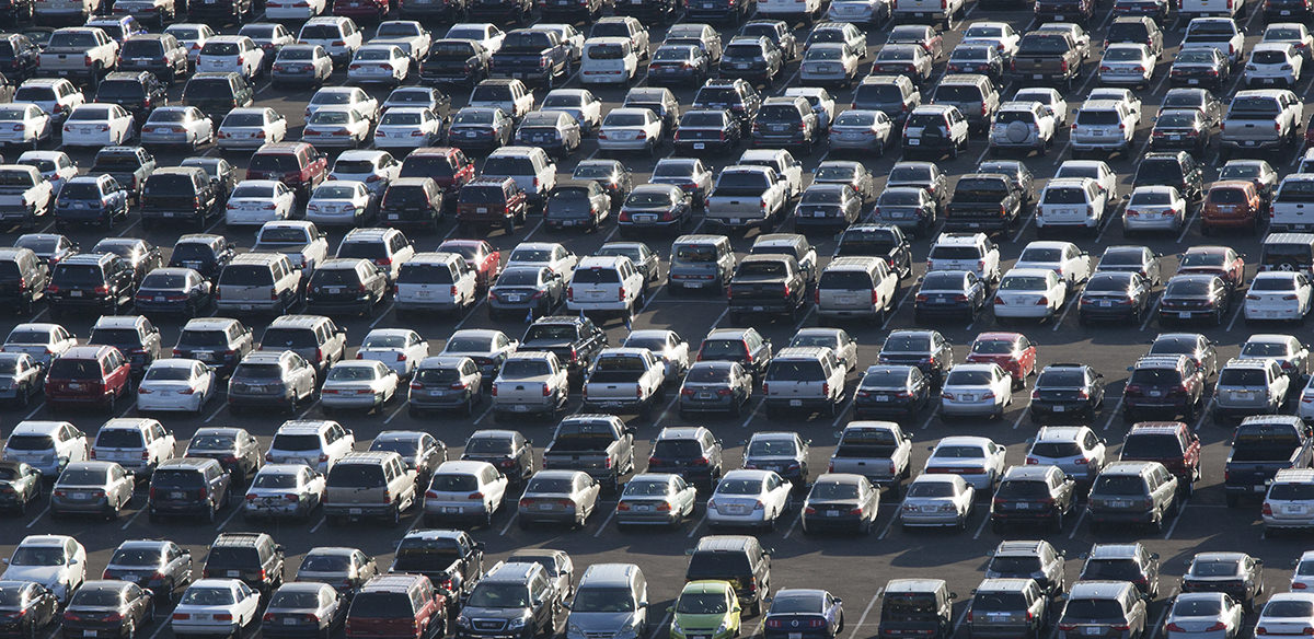 Parking lot packed full of cars